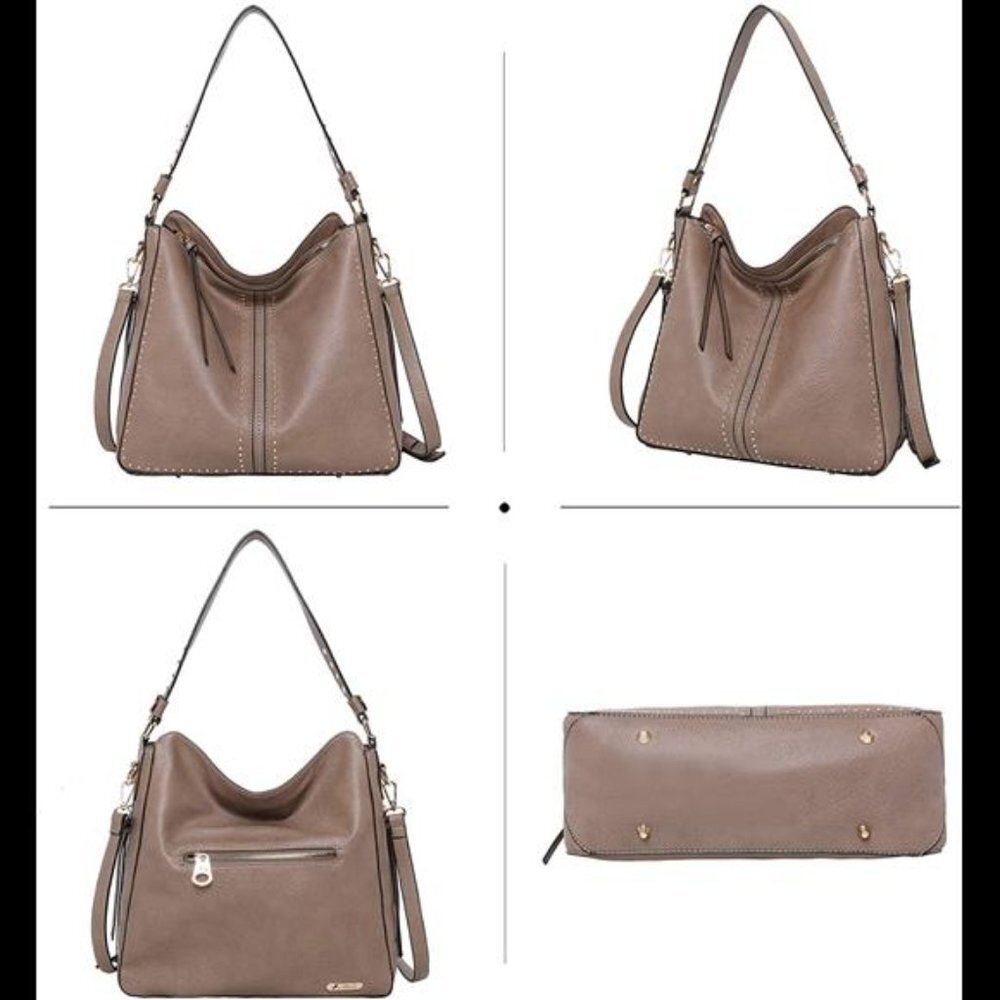 Large Leather Hobo Handbag for Women Concealed Carry Studded Shoulder Bag